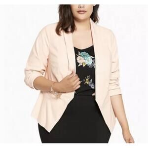 Torrid Blazer Womens Top 3X Blush Cut Away Lined Open Front Jacket Peach Career